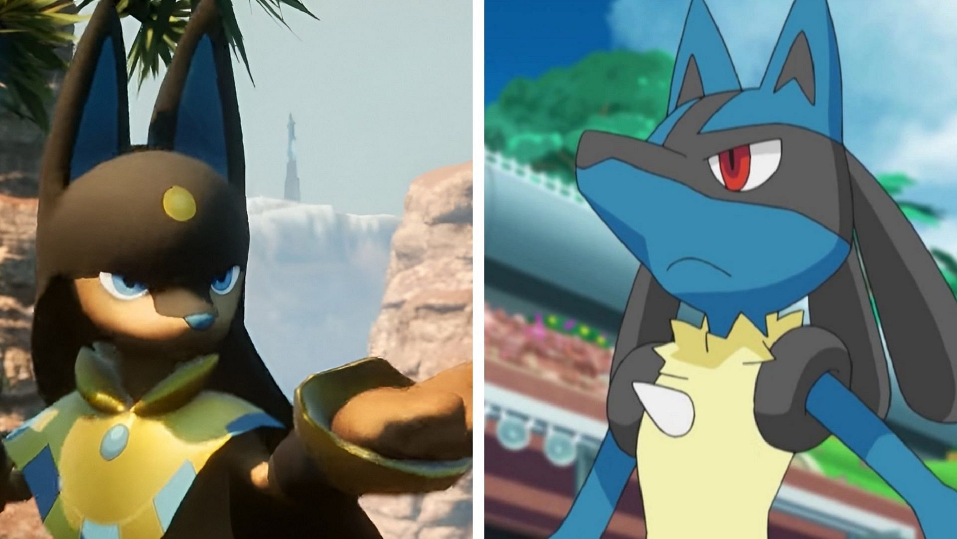 Anubis' Palworld Pal design and Lucario's visage link back to Egyptian mythology (Image via Pocketpair/The Pokemon Company)